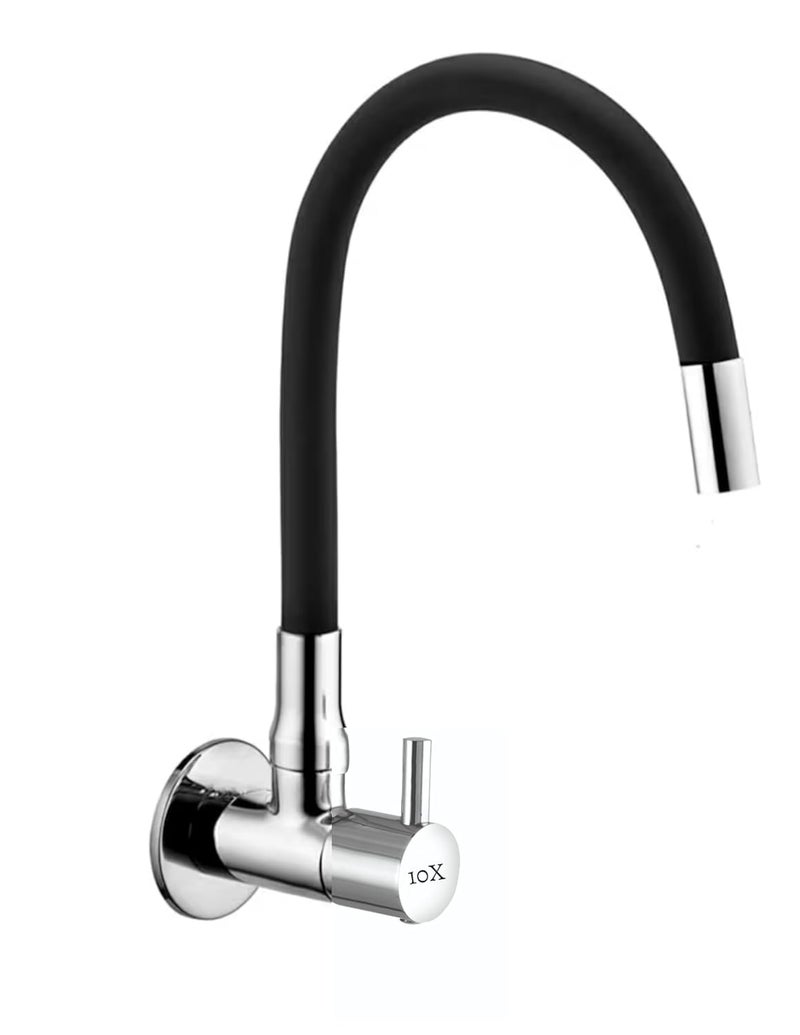 10X Sink Tap for Kitchen BL-9876 Flexible Neck Black Color Wall Mount, Chrome Finish (Single Flow) - Image 1