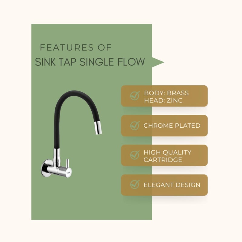 10X Sink Tap for Kitchen BL-9876 Flexible Neck Black Color Wall Mount, Chrome Finish (Single Flow) - Image 2