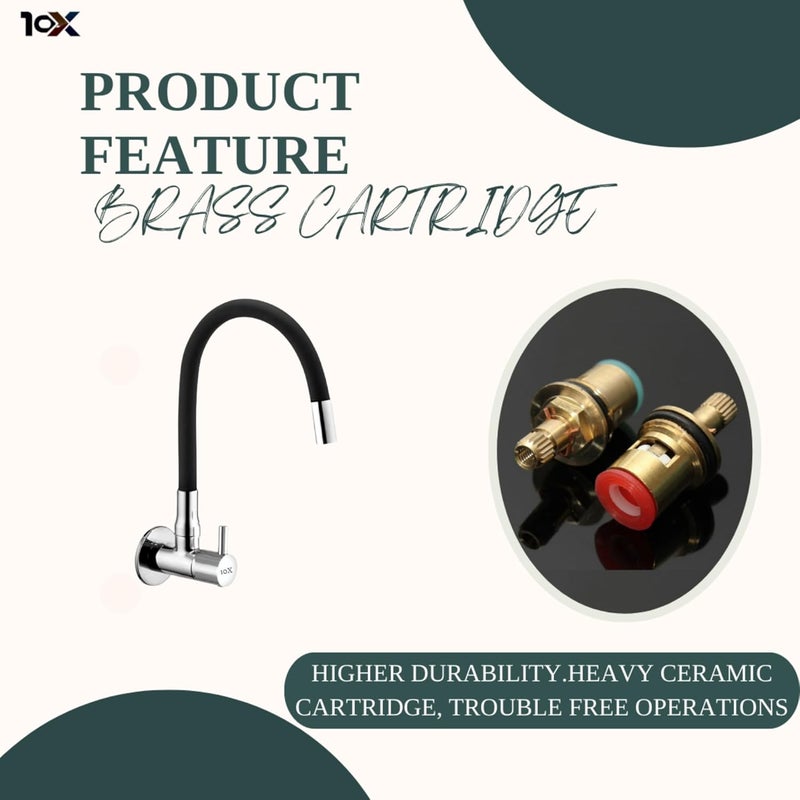 10X Sink Tap for Kitchen BL-9876 Flexible Neck Black Color Wall Mount, Chrome Finish (Single Flow) - Image 5