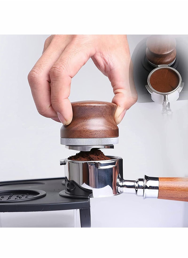Excefore - 58mm Coffee Distributor, Espresso Palm Tamper, Adjustable Height Coffee Leveler Tool with Three Angled Slope Stainless Steel Base & Walnut Handle Fits for 54mm Breville Portafilter (58mm) - Image 1
