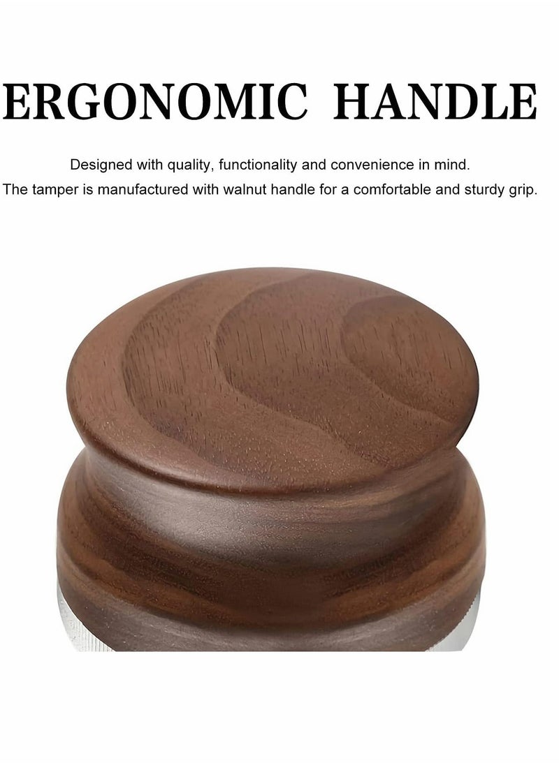 Excefore - 58mm Coffee Distributor, Espresso Palm Tamper, Adjustable Height Coffee Leveler Tool with Three Angled Slope Stainless Steel Base & Walnut Handle Fits for 54mm Breville Portafilter (58mm) - Image 1