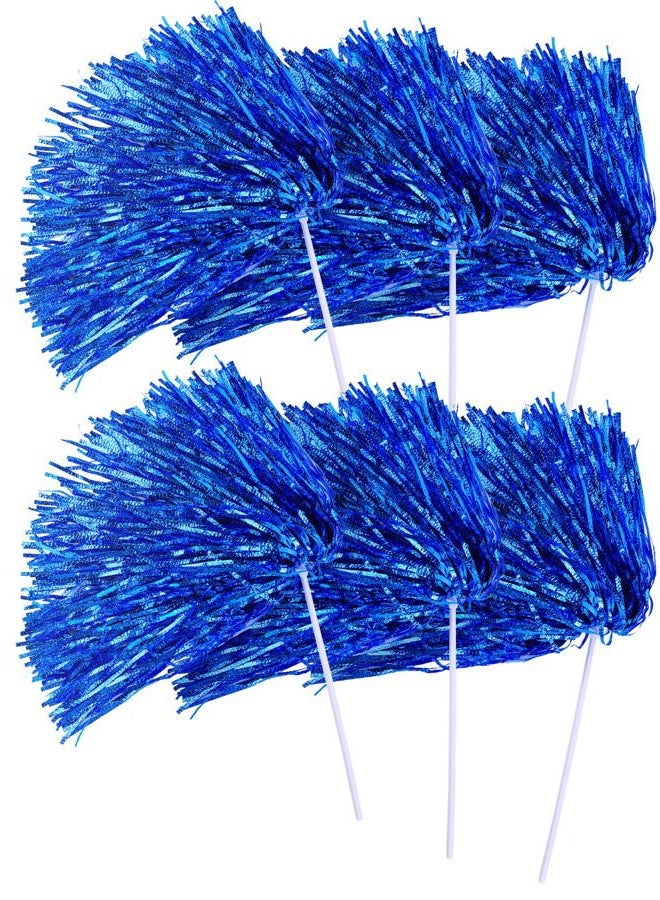PAMASE Premium No-Shed Pom Poms Cheerleading - 6Pcs Blue Cheer Pom Poms with Long Baton Handle for Team Spirit, Football Basketball Games, Fan Celebration, Dance, Homecoming - Image 1