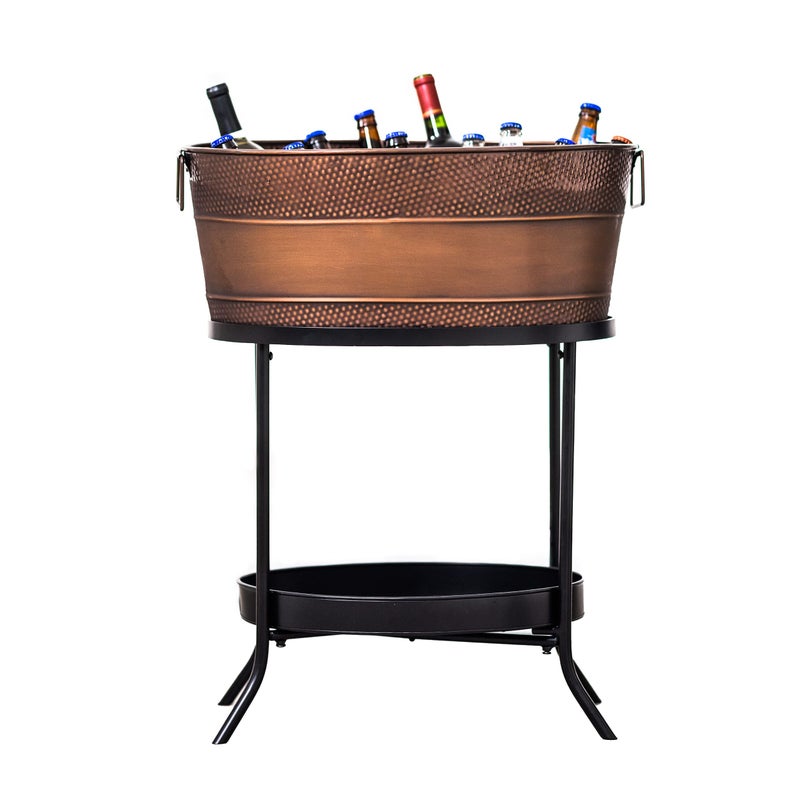 BREKX BREKX Aspen Hammered StainlessSteel Beverage Tub Ice and Drink Bucket with Metal Stand 25Quart for Parties 