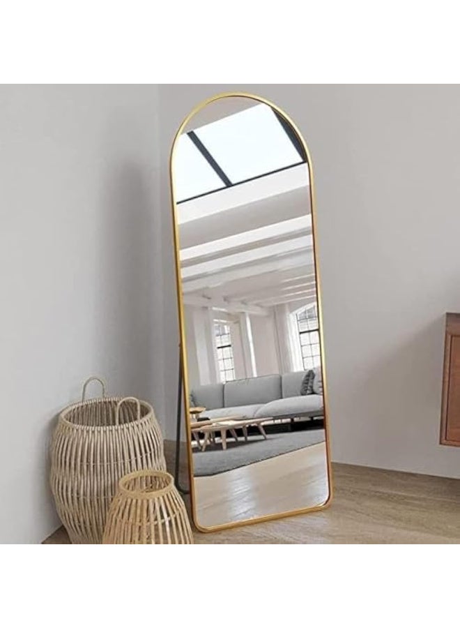 Anti Shock Breakable frame Full length Mirror 160cm x 55cm with metal stand and can be hanged on the wall Premium Curved Standing, with 1.6 cm Thick Aluminium Frame and Fixed Back Panel, Decorative Mirror for Living Room, Sleep, Dressing(gold) - Image 5