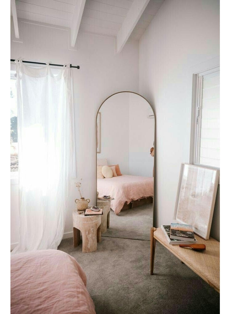 Anti Shock Breakable frame Full length Mirror 160cm x 55cm with metal stand and can be hanged on the wall Premium Curved Standing, with 1.6 cm Thick Aluminium Frame and Fixed Back Panel, Decorative Mirror for Living Room, Sleep, Dressing(gold) - Image 3