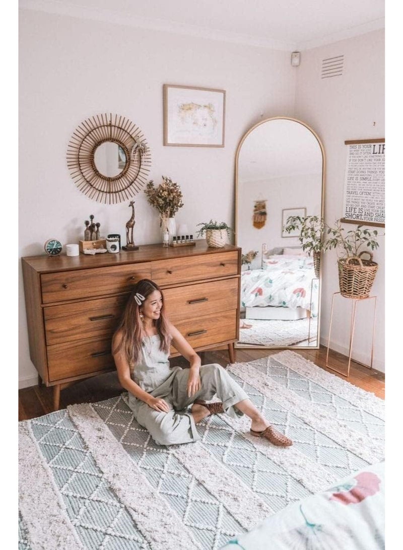 Anti Shock Breakable frame Full length Mirror 160cm x 55cm with metal stand and can be hanged on the wall Premium Curved Standing, with 1.6 cm Thick Aluminium Frame and Fixed Back Panel, Decorative Mirror for Living Room, Sleep, Dressing(gold) - Image 4