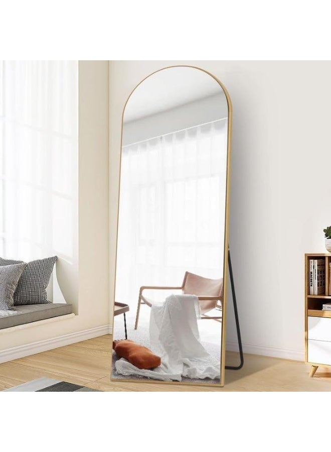 Anti Shock Breakable frame Full length Mirror 160cm x 55cm with metal stand and can be hanged on the wall Premium Curved Standing, with 1.6 cm Thick Aluminium Frame and Fixed Back Panel, Decorative Mirror for Living Room, Sleep, Dressing(gold) - Image 2