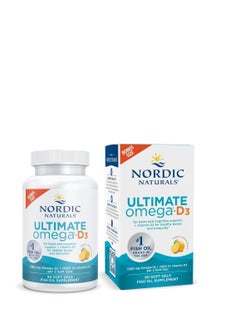 NORDIC NATURALS Ultimate Omega-D3, Lemon Flavor - 90 Soft Gels - 1280 mg Omega-3 + 1000 IU Vitamin D3 - Omega-3 Fish Oil - EPA & DHA - Promotes Brain, Heart, & Immune Health - 45 Servings  - Image 1