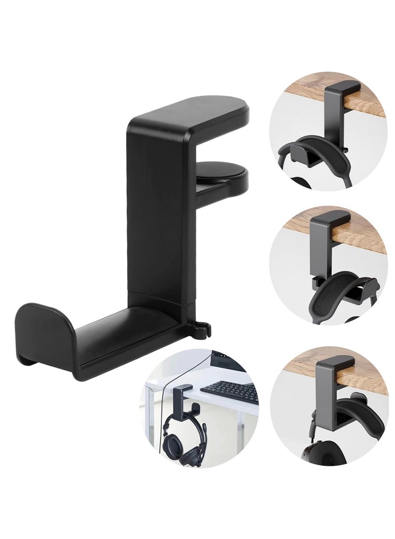 PC Gaming Headset Headphone Hook Holder Hanger Mount, Headphones Stand With Adjustable And Rotating Arm Clamp,Clip-On Headphone Stand, No Drilling Required, Built in Cable Clip Organizer Black - Image 1