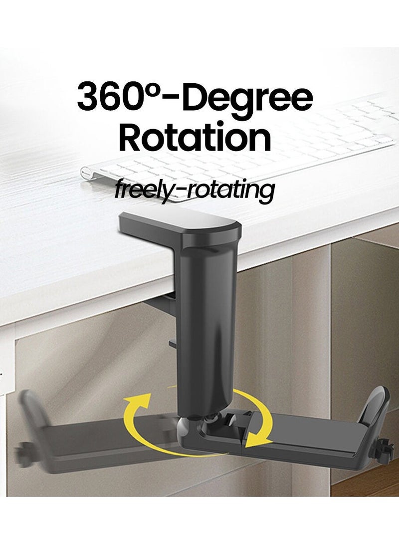 PC Gaming Headset Headphone Hook Holder Hanger Mount, Headphones Stand With Adjustable And Rotating Arm Clamp,Clip-On Headphone Stand, No Drilling Required, Built in Cable Clip Organizer Black - Image 2