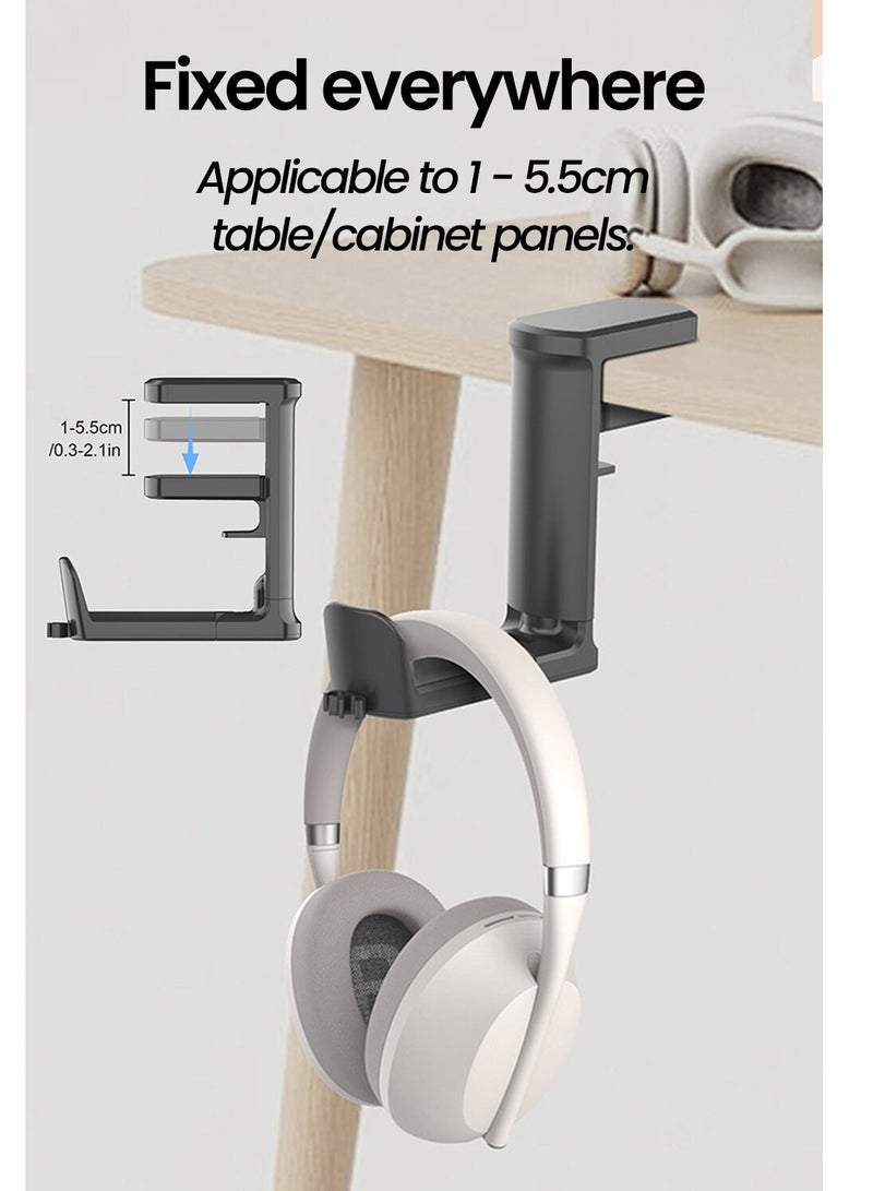 PC Gaming Headset Headphone Hook Holder Hanger Mount, Headphones Stand With Adjustable And Rotating Arm Clamp,Clip-On Headphone Stand, No Drilling Required, Built in Cable Clip Organizer Black - Image 4