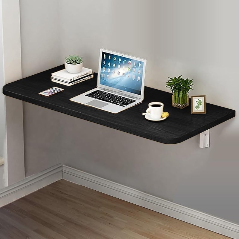 VITION Computer Wall Mount Stand Folding Wall-Mounted Drop-Leaf Table,Metal Folding Shelf Bench Table Bracket (Black, 40 X 60 cm) - Image 1