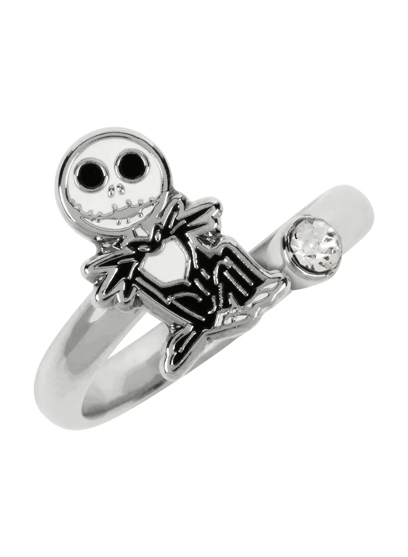 ديزني Nightmare Before Christmas White And Black Silver Plated Clear Stone Ring RF00386RRWL
