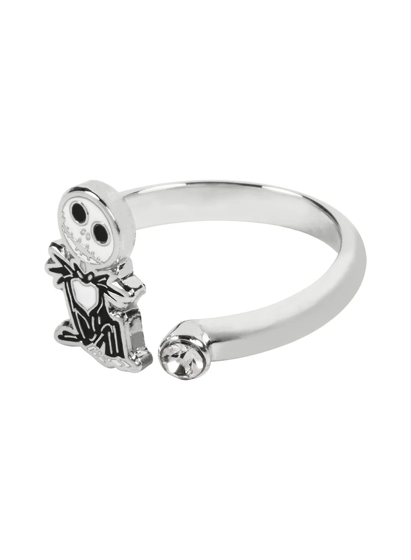 ديزني Nightmare Before Christmas White And Black Silver Plated Clear Stone Ring RF00386RRWL