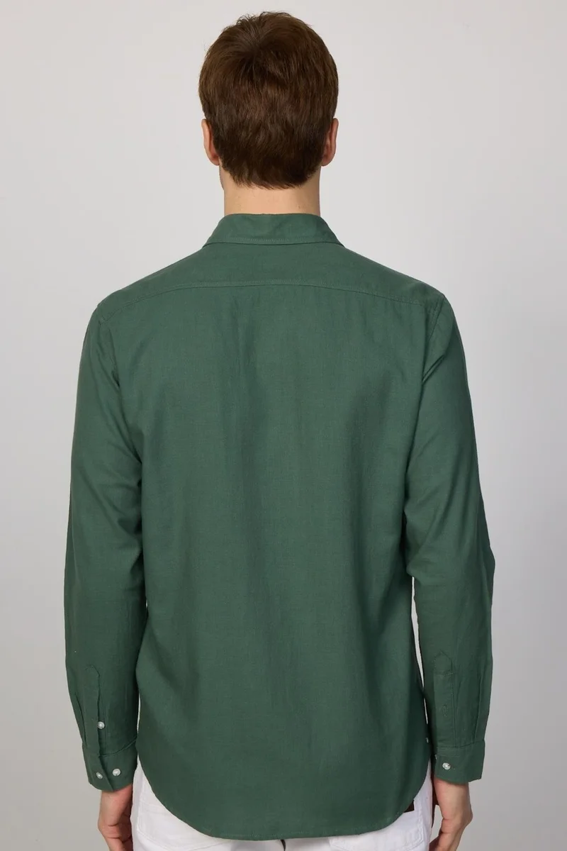 تودورس Classic Fit Double Pocket Cotton Linen Khaki Men's Shirt