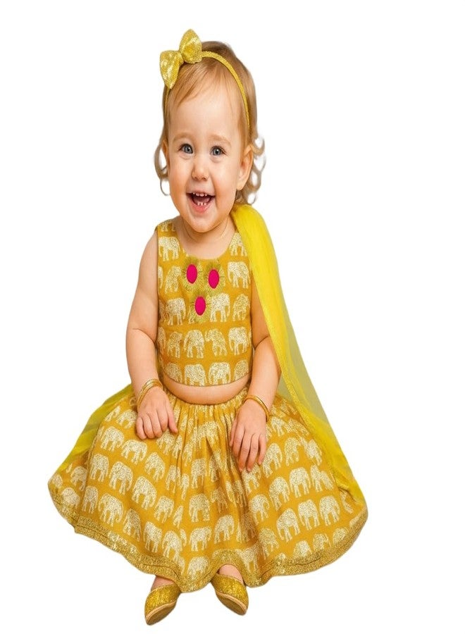 A.T.U.N. (ALL THINGS UBER NICE) Baby Girls 100% Cotton Ethnic Floral Printed Lehenga Choli Set with Lace & Dupatta | Traditional 3-Piece Festive Outfit for Kids - Image 1