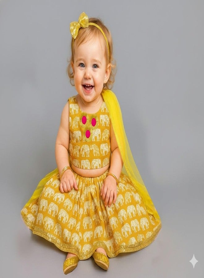 A.T.U.N. (ALL THINGS UBER NICE) Baby Girls 100% Cotton Ethnic Floral Printed Lehenga Choli Set with Lace & Dupatta | Traditional 3-Piece Festive Outfit for Kids - Image 2