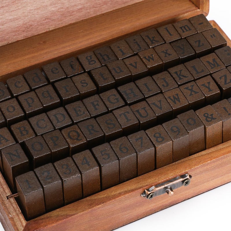 KMiKE Alphabet Stamps Set 70pcs Letter Number Symbol Vintage DIY Craft Card Making Wood Rubber Stamp - Image 2
