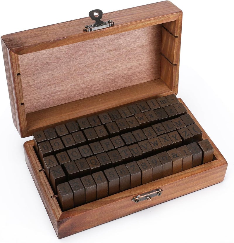 KMiKE Alphabet Stamps Set 70pcs Letter Number Symbol Vintage DIY Craft Card Making Wood Rubber Stamp - Image 1