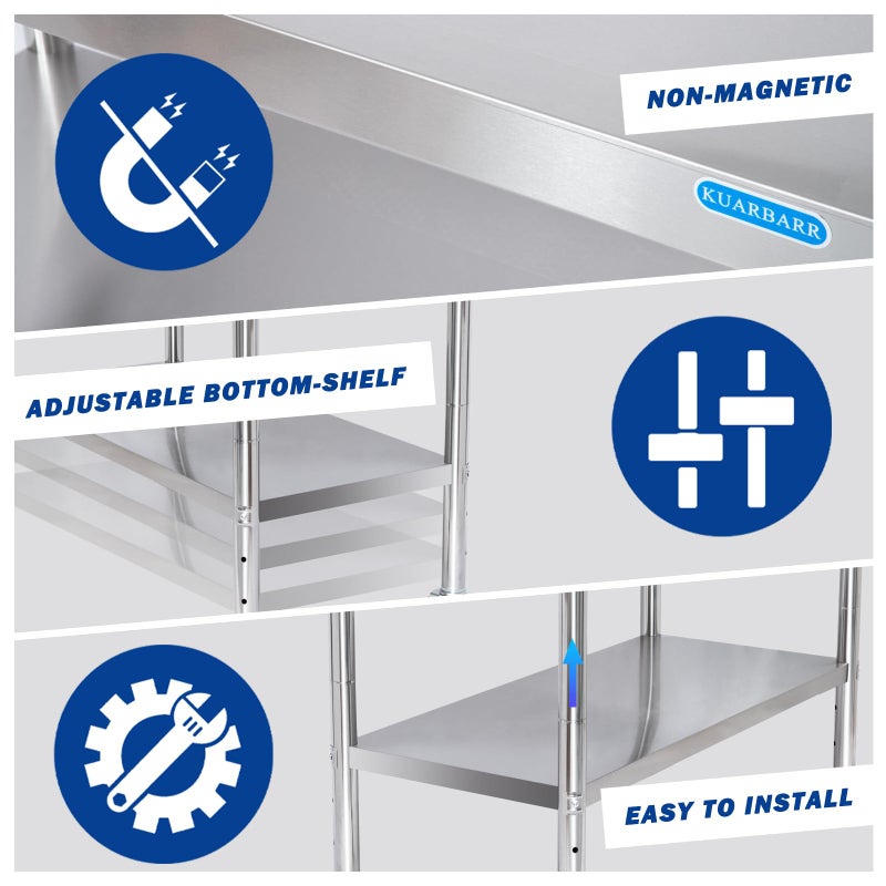 KUARBARR Stainless Steel Table 30 x 18 Inch, Stainless Table for Prep & Work, Commercial NSF Metal Table for Restaurant Kitchen Garage - Image 4