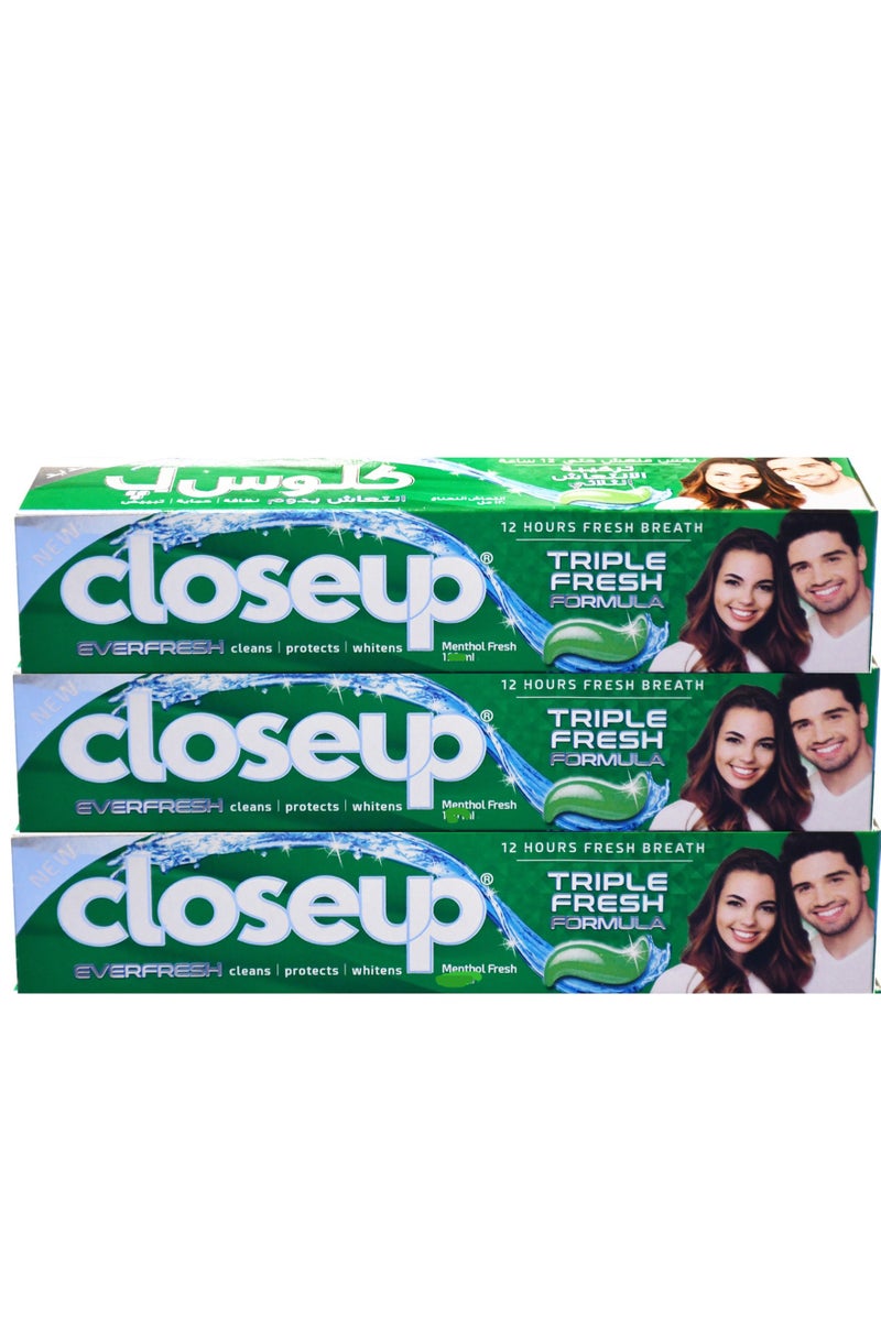 كلوز أب كلوسيوب تريبل فريش فورمولا جل معجون أسنان منثول فريش 100 مل عبوة من 3 - Image 1