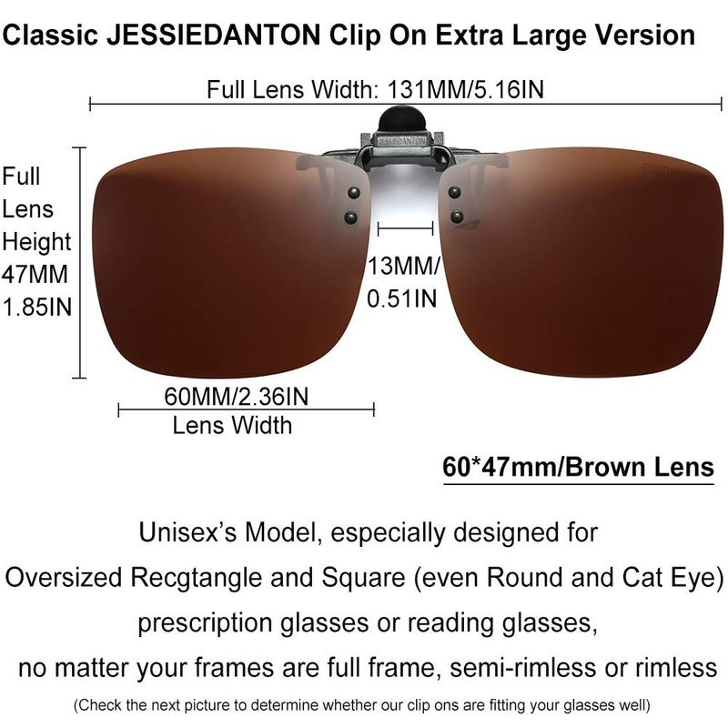 CAXMAN Polarized Clip On Sunglasses Over Prescription Glasses for Men Women UV Protection Flip Up Brown Lens Extra Large - Image 3