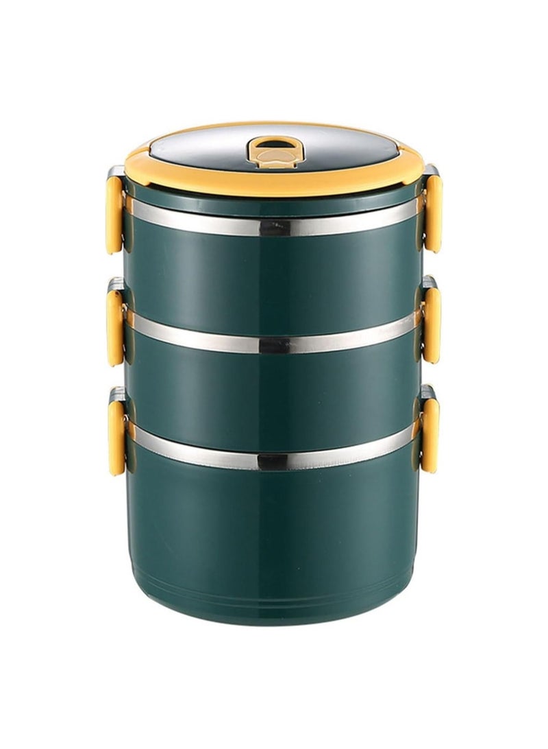 Stackable portable bento box（green）,3-layer Lunch box Stainless steel construction Easy to clean and maintain Keeps your food fresh and prevents spillage Suitable for adults, children, men, and women who go to work or school