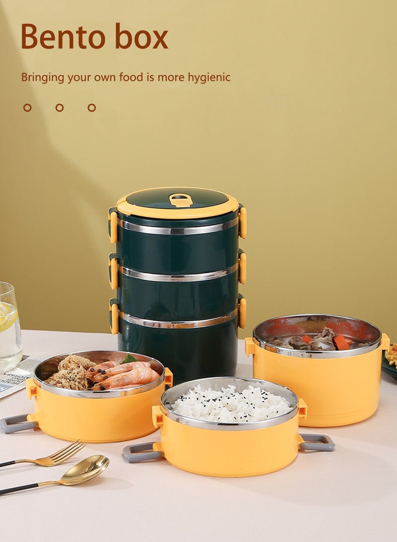 Stackable portable bento box（green）,3-layer Lunch box Stainless steel construction Easy to clean and maintain Keeps your food fresh and prevents spillage Suitable for adults, children, men, and women who go to work or school
