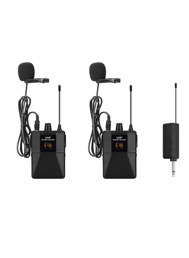 نظام الميكروفون اللاسلكي المعلق ZFSZ Professional 2.4G - ميكروفونان مزدوجان يعلقان على الياقة مع جهازي إرسال صغيرين، وشاشة LCD برتقالية مضيئة، وجهاز استقبال صغير محمول يعمل بمجرد التوصيل، مناسب للمقابلات، ومدونات الفيديو، والتدريس - Image 1