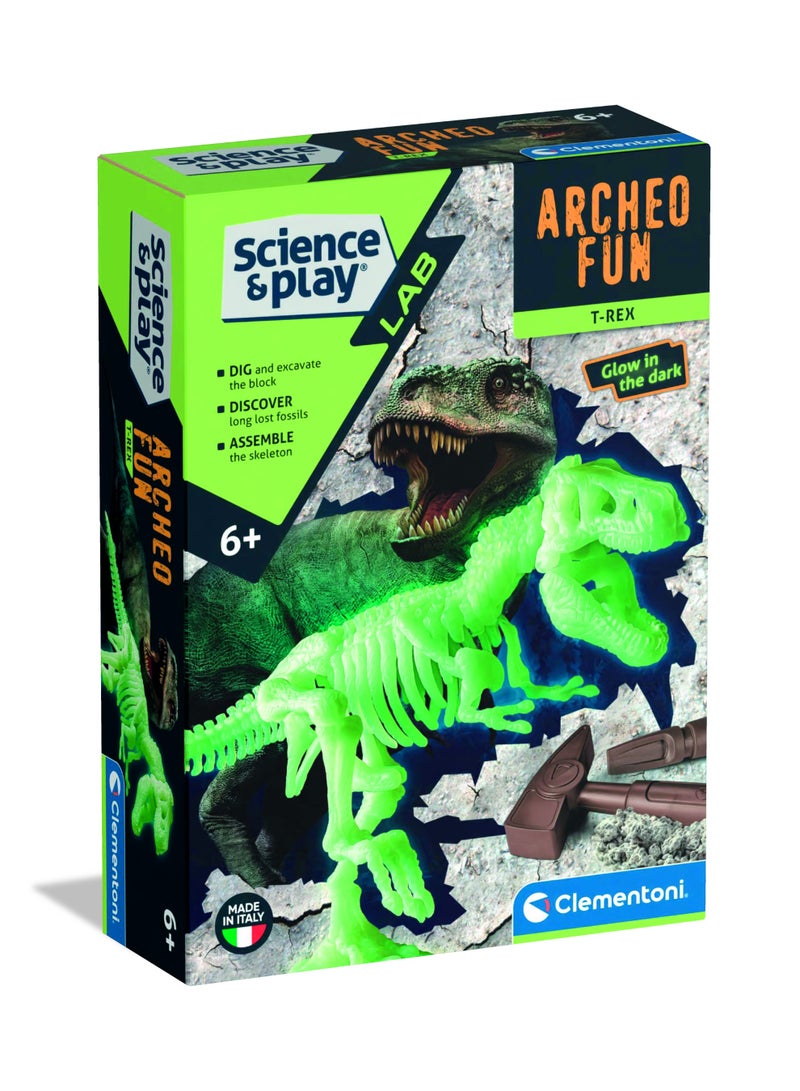 Clementoni Archeofun T-Rex | Dig, Discover and Assemble the Skeleton | Glow in the dark Dinosaur | STEM Toys | Science Toys | Educational & Learning Toy | Enhance Problem-solving Skills & Fine Motor Skills | Improves Coordination & Creativity | Gift for Kids and Toddlers - Image 1