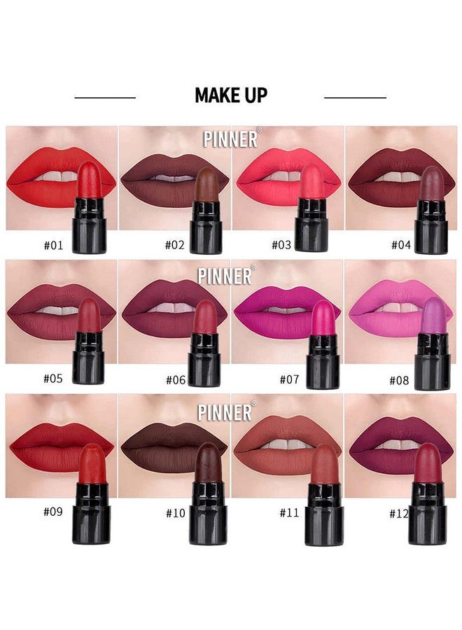 PINNER 12-Piece Matte Lipstick Set with Display Stand, Assorted Pink and Red Shades - Image 2