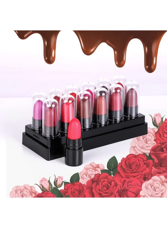 PINNER 12-Piece Matte Lipstick Set with Display Stand, Assorted Pink and Red Shades - Image 1