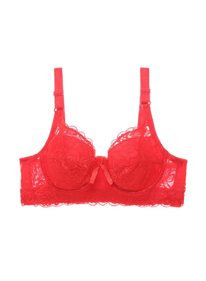 Lace Trimmed Push Up Underwire Bra Plus Size Adjustable Side Slimming Design Underwear Thin Cotton Cups Breathable Mesh Bra  - Image 1