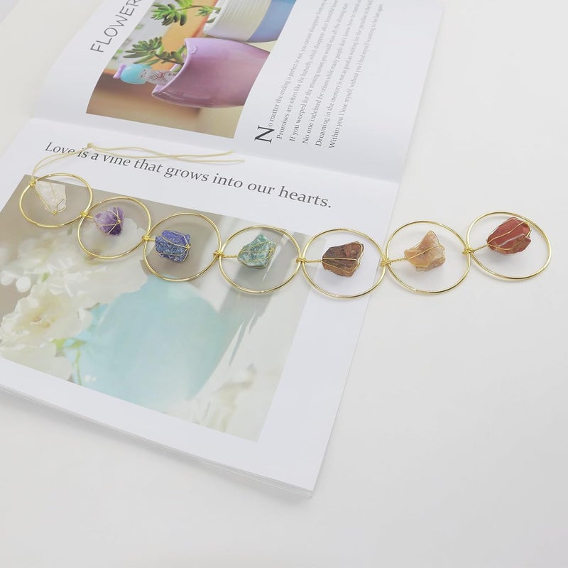 weryerker Feng Shui Yoga Ornament Handmade Natural Gemstone Crystal Hanging Ornaments 7 Chakra for Home Decoration Window Decor Tumbled Palm Stones - Image 5