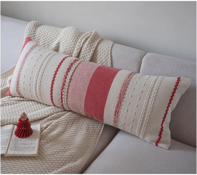 Cethom Christmas Lumbar Pillow Covers 14x36 Inch Long, Red Textured Boho Christmas Decorative Couch Pillow Cases for Farmhouse Home Decor, Accent Cushion Cover for Sofa, Bed, Living Room, Bedroom, Pack of 1 - Image 1