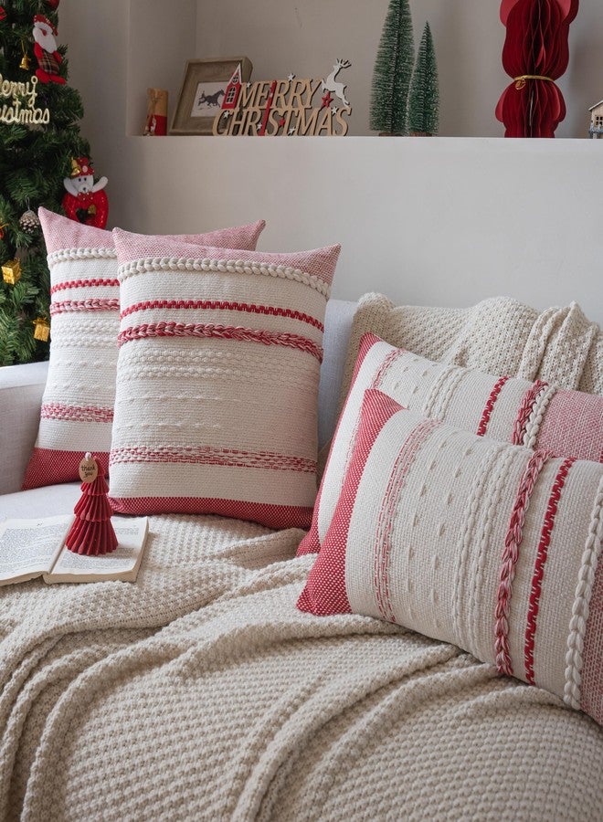 Cethom Christmas Lumbar Pillow Covers 14x36 Inch Long, Red Textured Boho Christmas Decorative Couch Pillow Cases for Farmhouse Home Decor, Accent Cushion Cover for Sofa, Bed, Living Room, Bedroom, Pack of 1 - Image 5