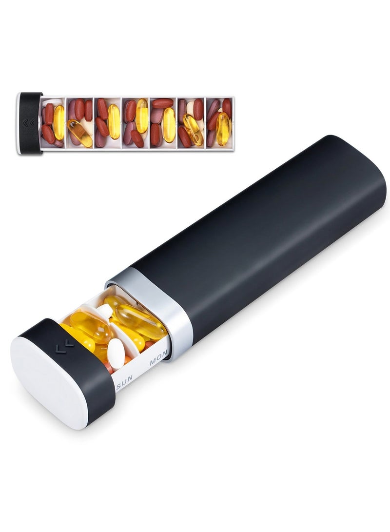 7 Day Pill Organizer, Daily Pill Box, Portable Travel Pill Organizer, Weekly Drawer Pill Case, Large Capacity Pill Holder to Hold Vitamins, Medicines, Pills, Supplements, Black - Image 1