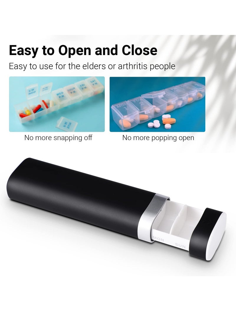 7 Day Pill Organizer, Daily Pill Box, Portable Travel Pill Organizer, Weekly Drawer Pill Case, Large Capacity Pill Holder to Hold Vitamins, Medicines, Pills, Supplements, Black - Image 2