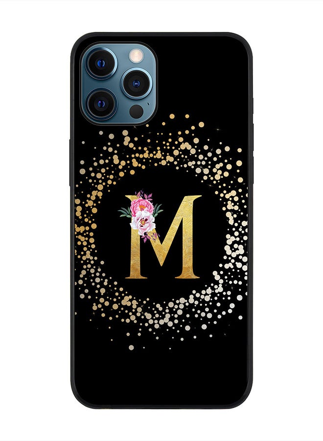 Stylizedd حافظة حواف سوداء متينة لجهاز آبل آيفون 12 برو ماكس، حافظة هاتف مرنة ناعمة بتصميم مخصص بحرف أولي ونمط زهور - م (أسود) - Image 1
