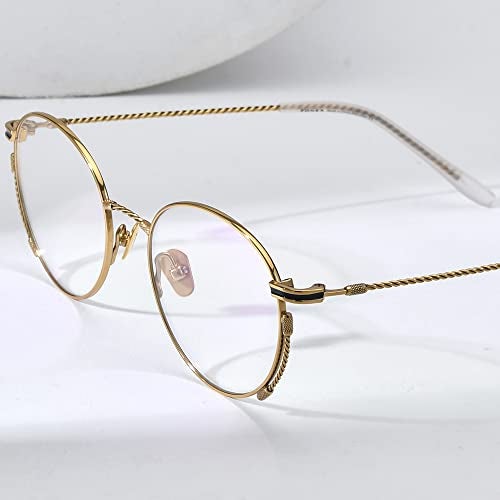 FONEX Titanium Glasses Frame Men,Vintage Retro Round Ultralight Optical Eyeglasses Women Eyewear F85719 (F85719 Gold) - Image 2