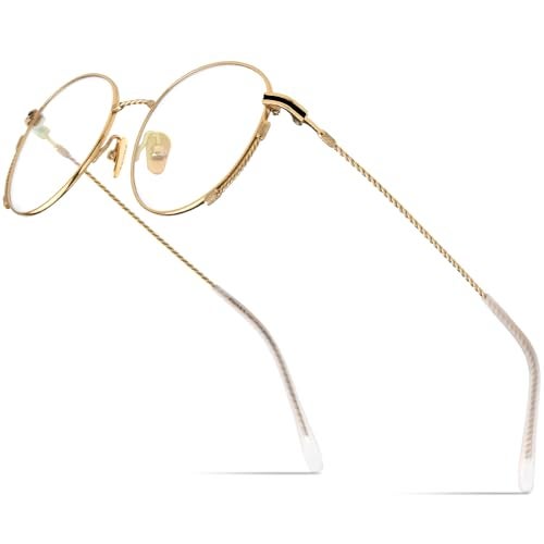 FONEX Titanium Glasses Frame Men,Vintage Retro Round Ultralight Optical Eyeglasses Women Eyewear F85719 (F85719 Gold) - Image 1