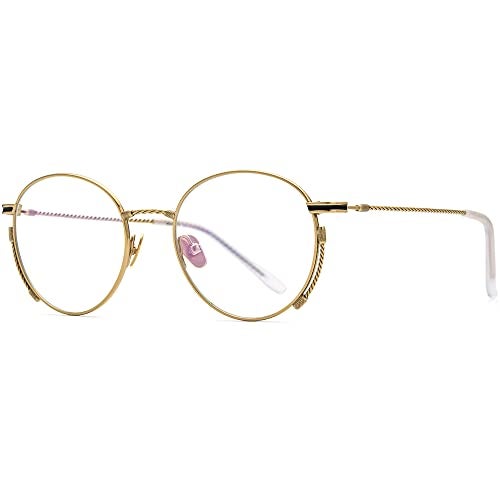 FONEX Titanium Glasses Frame Men,Vintage Retro Round Ultralight Optical Eyeglasses Women Eyewear F85719 (F85719 Gold) - Image 5