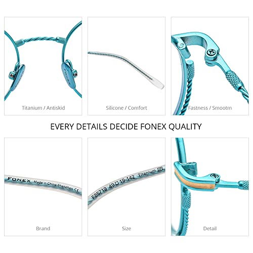 FONEX Titanium Glasses Frame Men,Vintage Retro Round Ultralight Optical Eyeglasses Women Eyewear F85719 (F85719 Gold) - Image 4