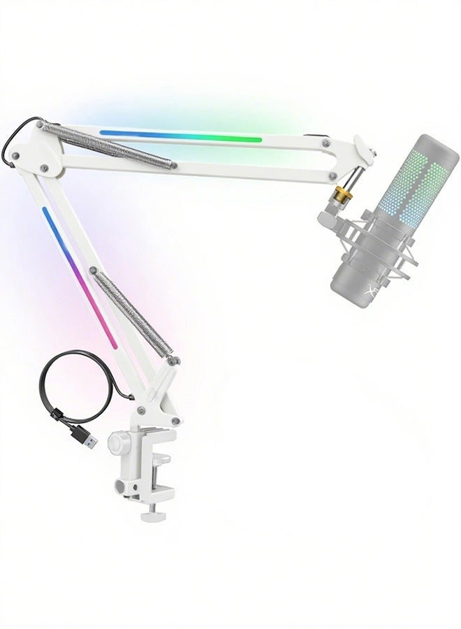 WALALLA RGB Microphone Stand with Dynamic LED Lighting - Universal Boom Arm for USB Condenser Mics | Rotatable Suspension Scissor Stand for Gaming, Streaming, Podcast Studio | Color-Changing Light Effects, Heavy-Duty Clamp - Image 1