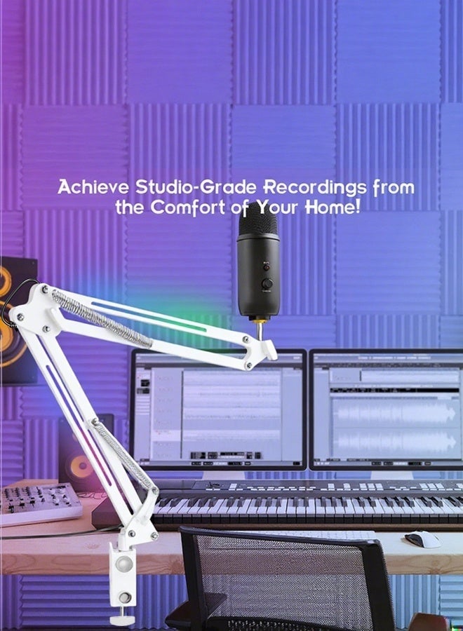 WALALLA RGB Microphone Stand with Dynamic LED Lighting - Universal Boom Arm for USB Condenser Mics | Rotatable Suspension Scissor Stand for Gaming, Streaming, Podcast Studio | Color-Changing Light Effects, Heavy-Duty Clamp - Image 2