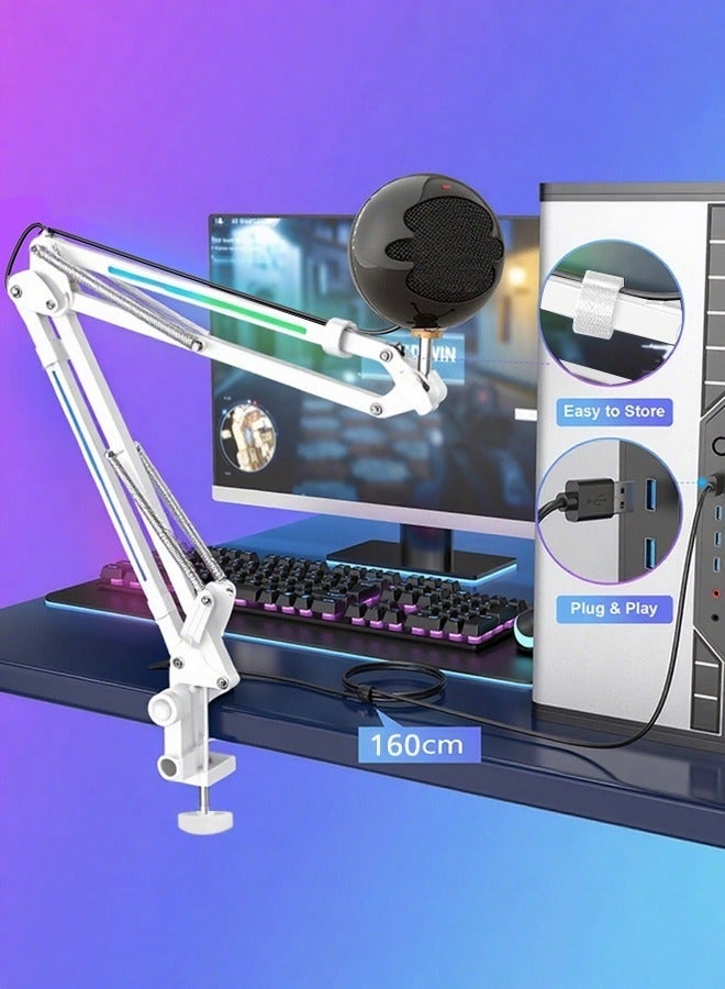 WALALLA RGB Microphone Stand with Dynamic LED Lighting - Universal Boom Arm for USB Condenser Mics | Rotatable Suspension Scissor Stand for Gaming, Streaming, Podcast Studio | Color-Changing Light Effects, Heavy-Duty Clamp - Image 3