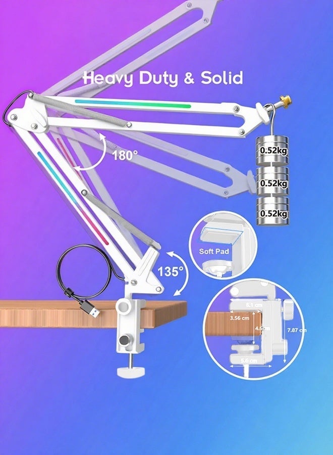 WALALLA RGB Microphone Stand with Dynamic LED Lighting - Universal Boom Arm for USB Condenser Mics | Rotatable Suspension Scissor Stand for Gaming, Streaming, Podcast Studio | Color-Changing Light Effects, Heavy-Duty Clamp - Image 4