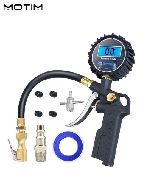 Digital Tire Inflator Deflator, Tyre Pressure Gauge 250 Psi with Air Chuck And Compressor Accessories, with Rubber Hose and Quick Connect Coupler, 0.1 Display Resolution
