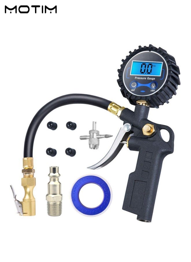 Motim - Digital Tire Inflator Deflator, Tyre Pressure Gauge 250 Psi with Air Chuck And Compressor Accessories, with Rubber Hose and Quick Connect Coupler, 0.1 Display Resolution - Image 1