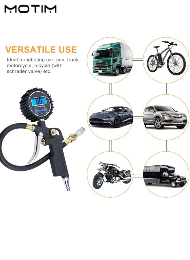 Motim - Digital Tire Inflator Deflator, Tyre Pressure Gauge 250 Psi with Air Chuck And Compressor Accessories, with Rubber Hose and Quick Connect Coupler, 0.1 Display Resolution - Image 1